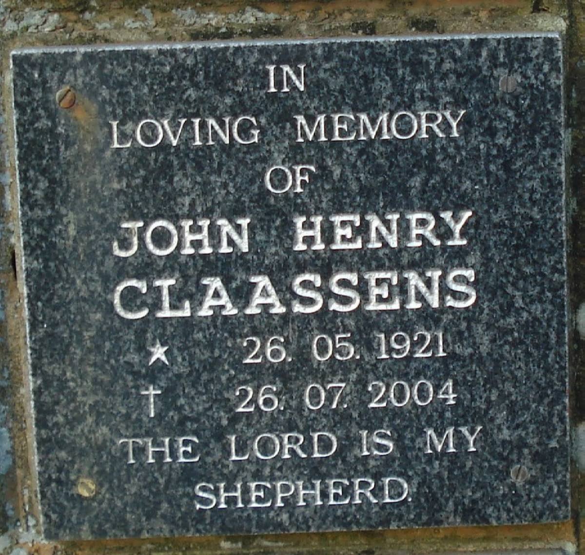 CLAASSENS John Henry 1921-2004