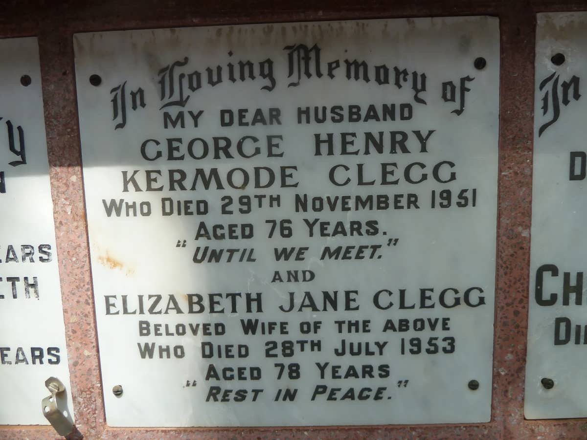 CLEGG George Henry Kermode -1951 &amp; Elizabeth Jane -1953
