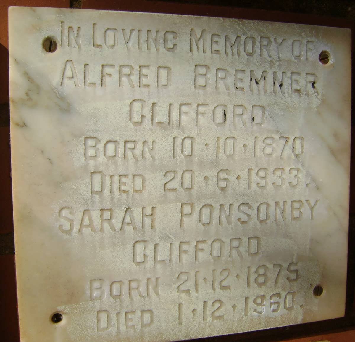CLIFFORD Alfred Bremner 1870-1933 &amp; Sarah PONSONBY 1875-1960