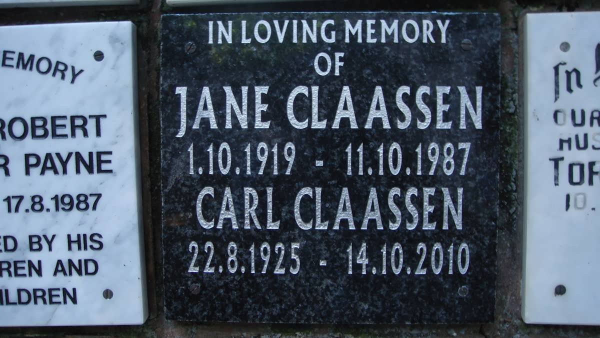 CLAASEN Carl 1925-2010 &amp; Jane 1919-1987