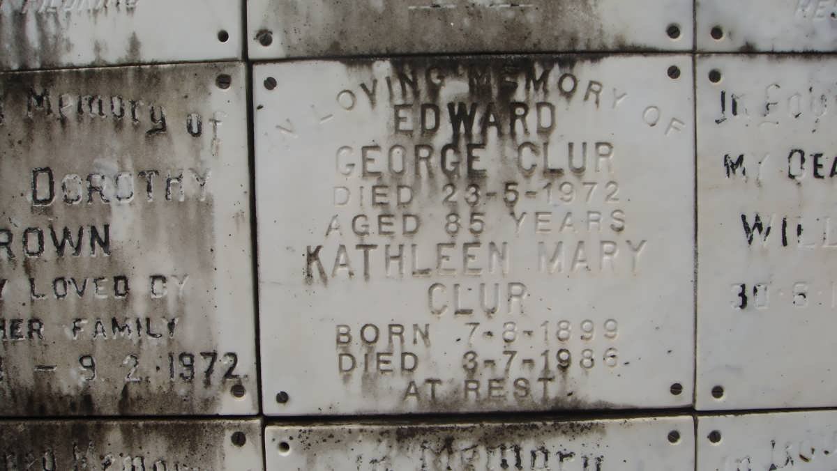 CLUR Edward George -1972 &amp; Kathleen Mary 1899-1986