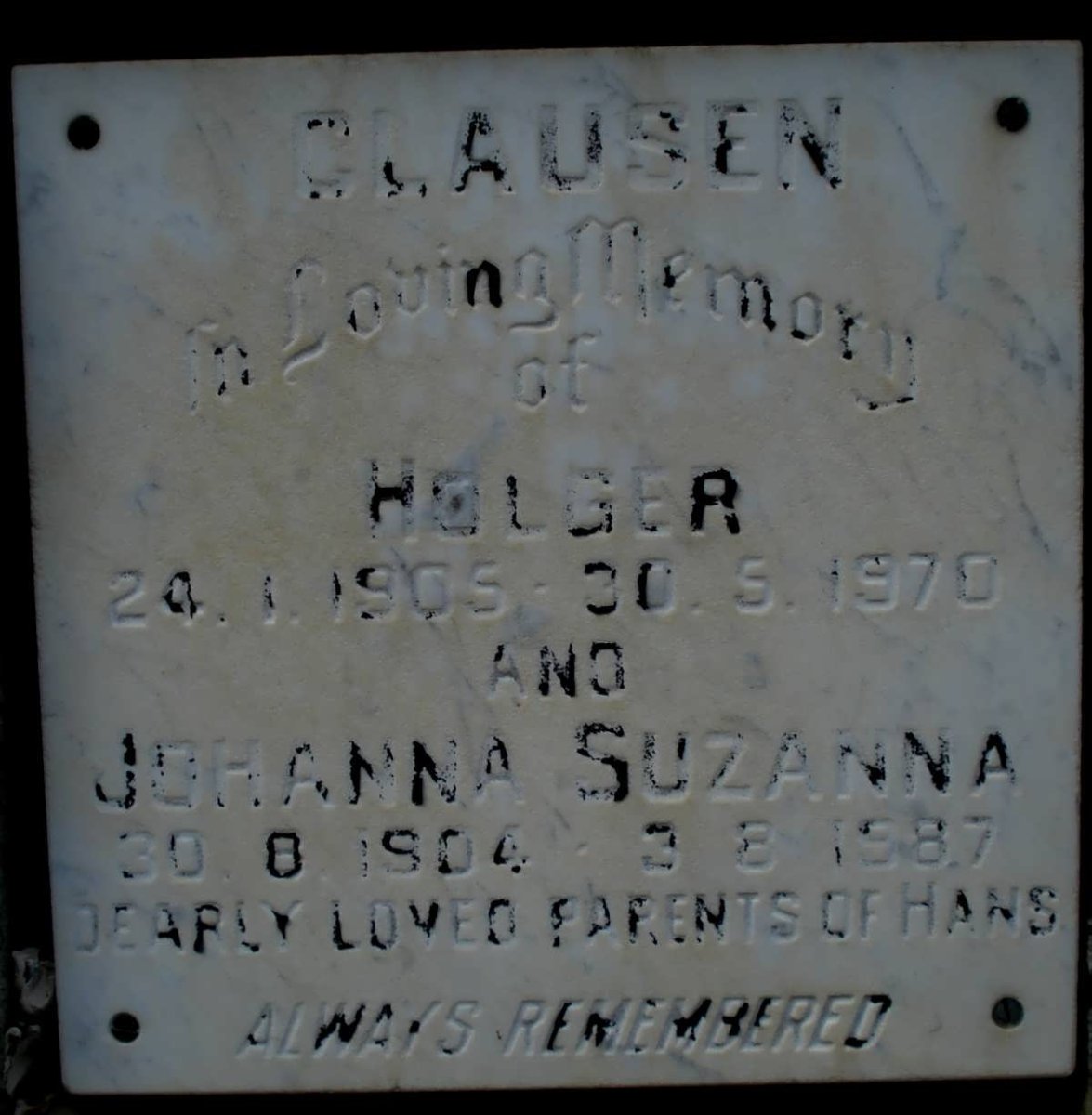 CLAUSEN Holger 1905-1970 &amp; Johanna Suzanna 1904-1987