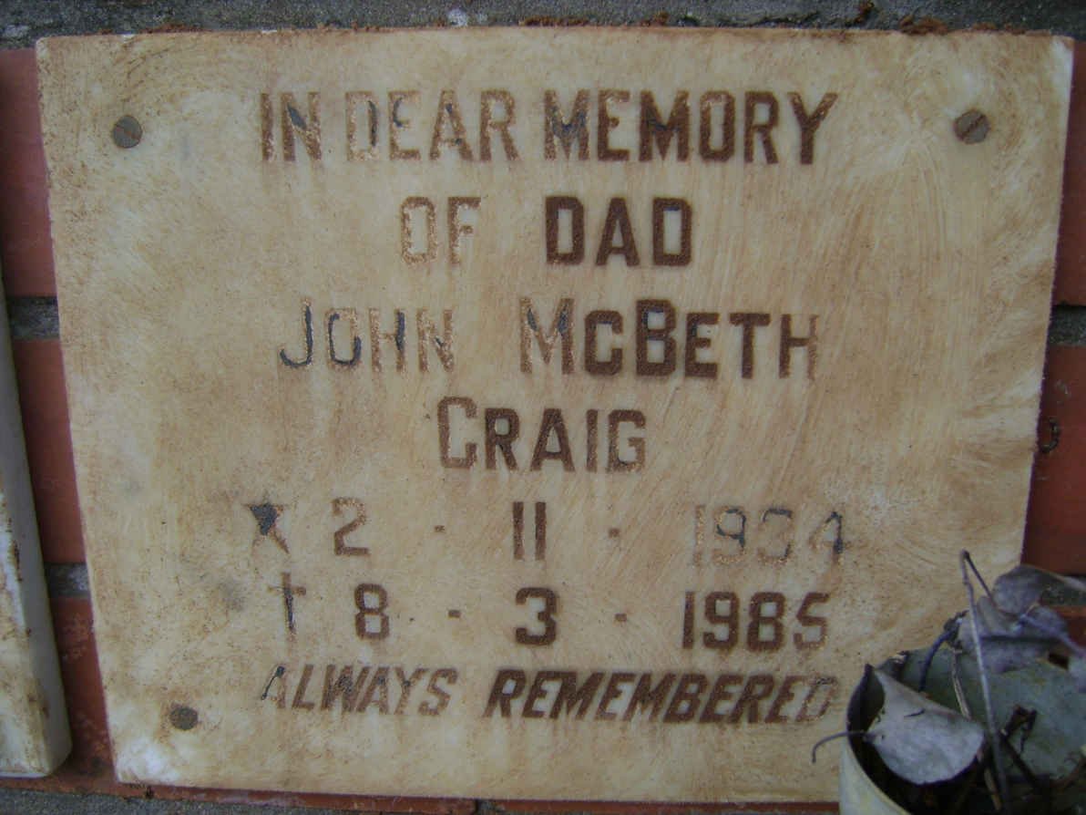 CRAIG John McBeth 1934-1985