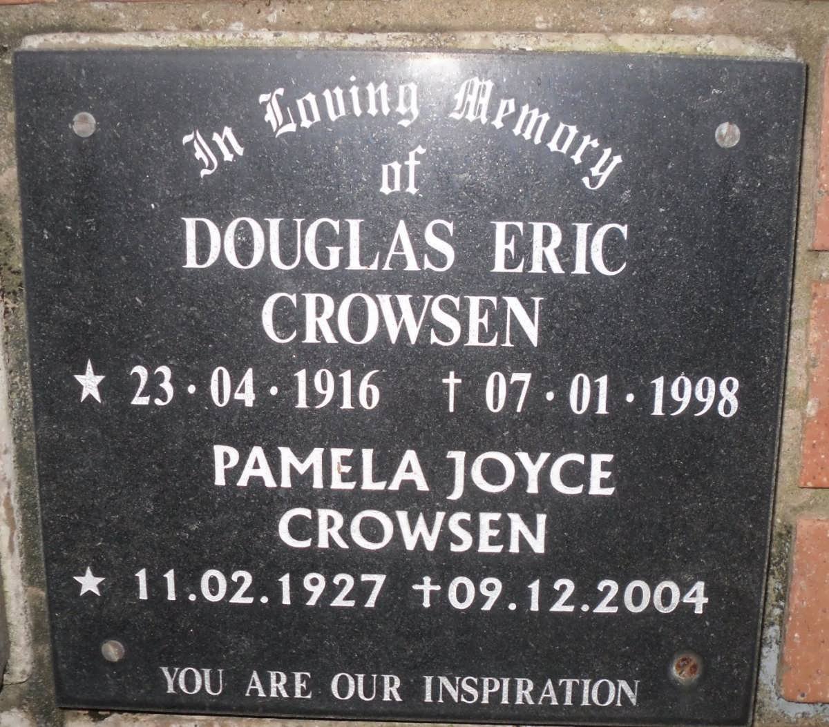 CROWSEN Douglas Eric 1916-1998 &amp; Pamela Joyce 1927-2004