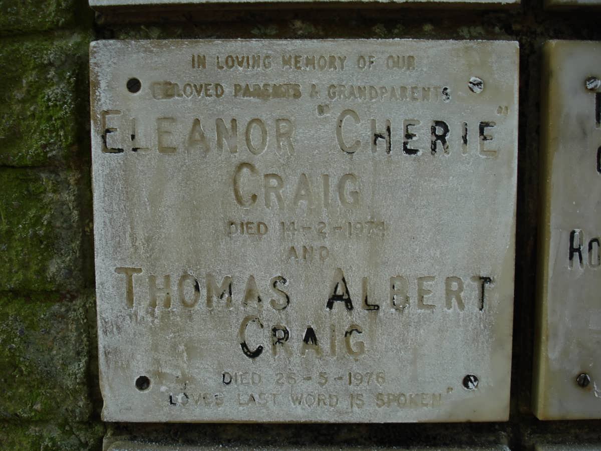 CRAIG Thomas Albert -1976 &amp; Eleanor -1974