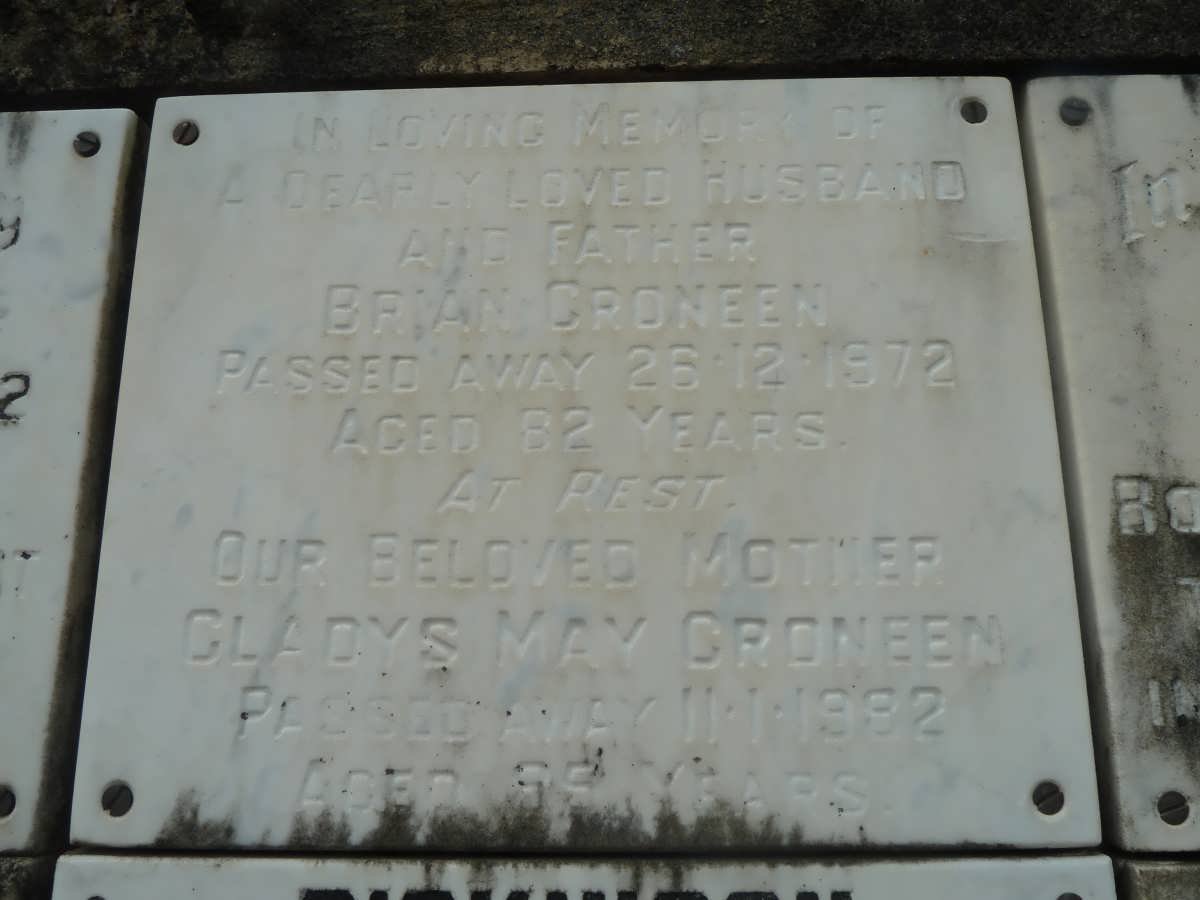 CRONEEN Brian -1972 &amp; Gladys May -1982
