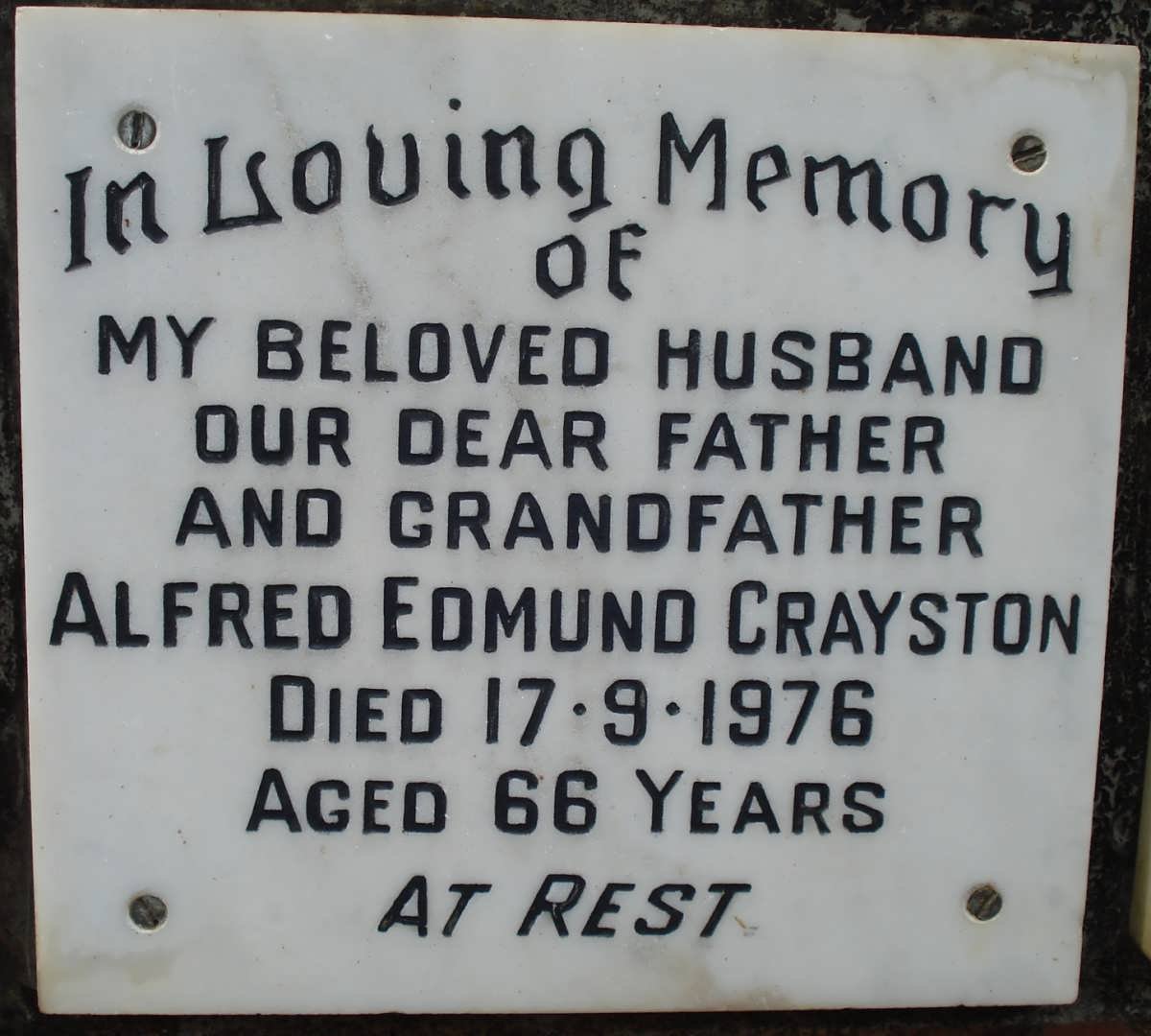 CRAYSTON Alfred Edmund -1976