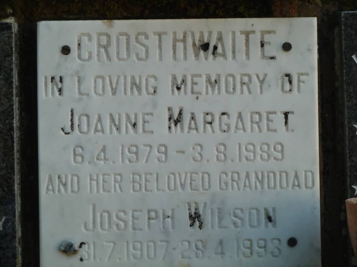 CROSTHWAITE Joseph Wilson 1907-1993 &amp; Joanne Margaret 1979-1989