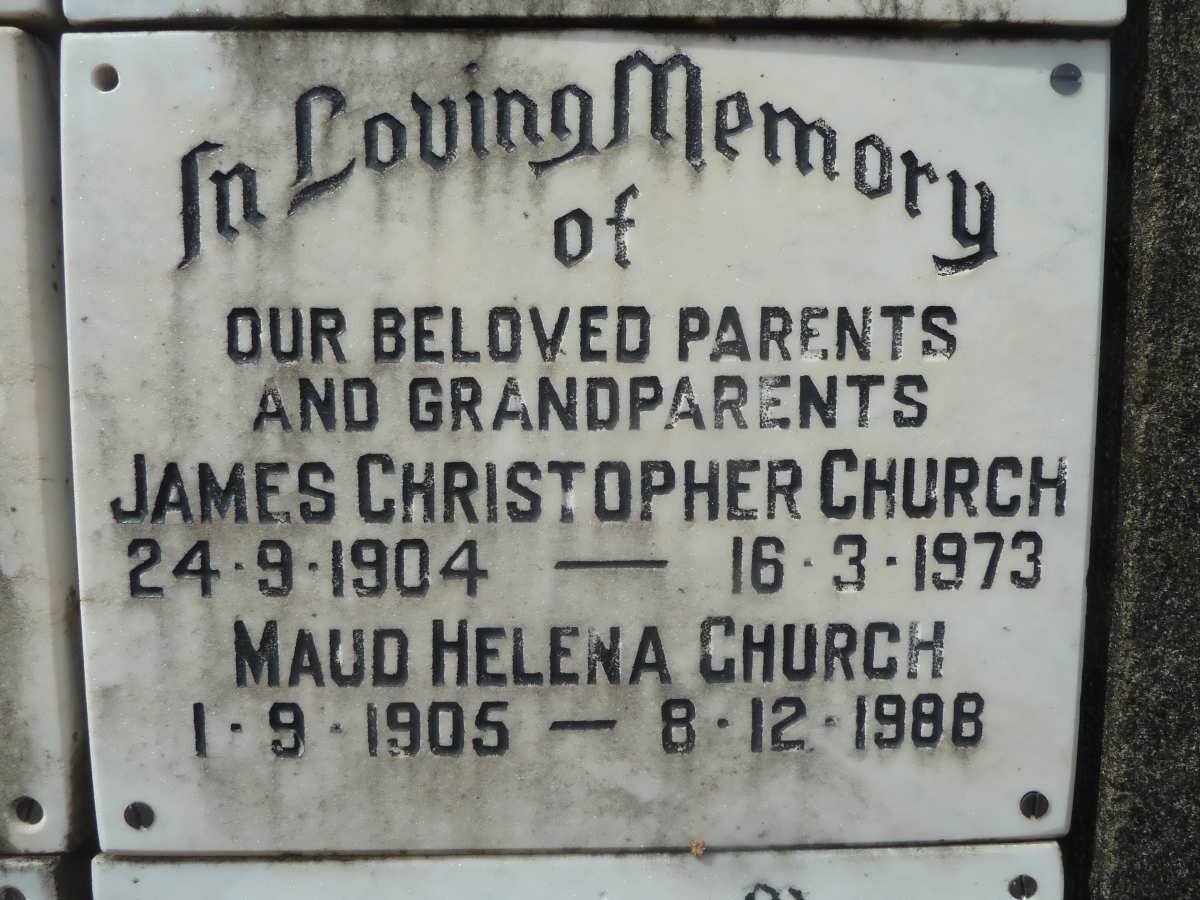 CHURCH James Christopher 1904-1973 &amp; Maud Helena 1905-1988