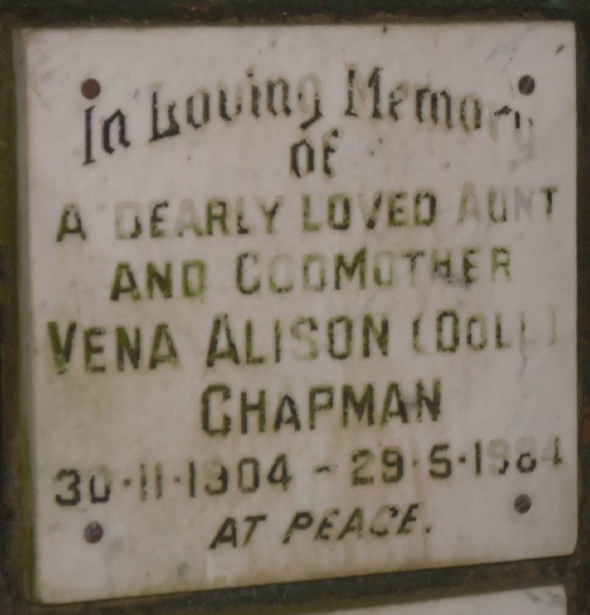 CHAPMAN Vena Alison 1904-1984