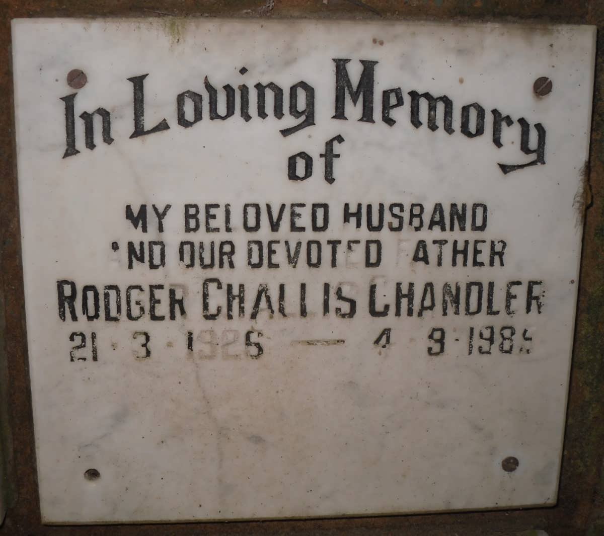 CHANDLER Rodger Challis 1926-1985