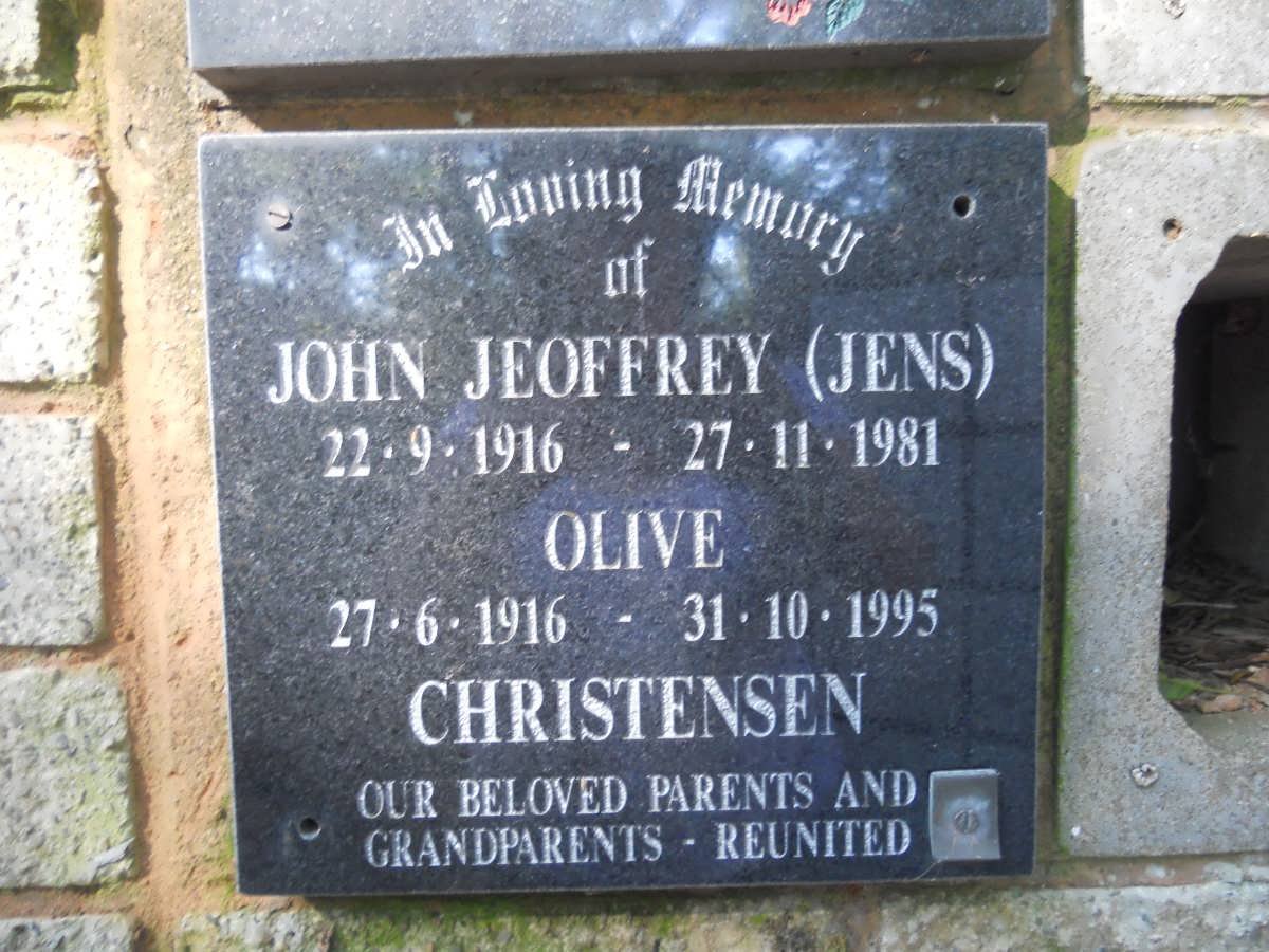 CHRISTENSEN John Jeoffrey 1916-1981 &amp; Olive 1916-1995