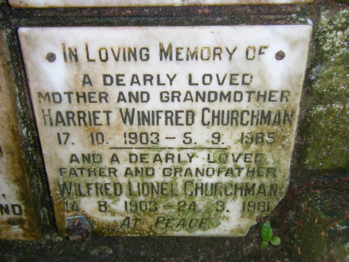 CHURCHMAN Wilfred Lionel 1903-1981 &amp; Harriet Winifred 1903-1985