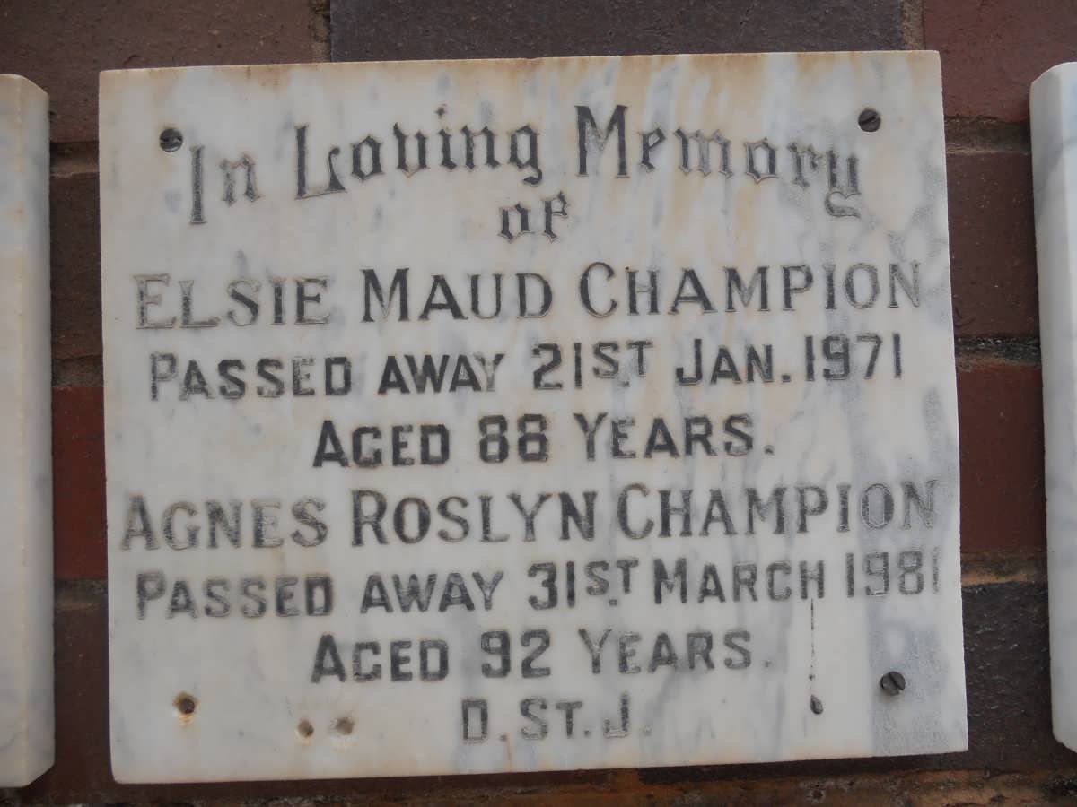 CHAMPION Elsie Maud -1971 :: CHAMPION Agnes Roslyn -1981