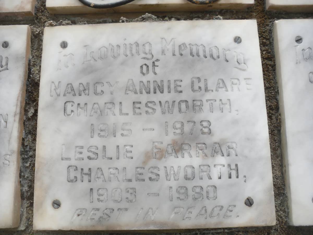 CHARLESWORTH Leslie Farrar 1903-1980 &amp; Nancy Annie Clare 1915-1978