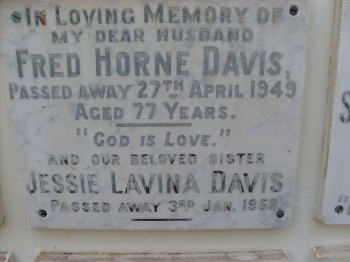 DAVIS Fred Horne -1949 &amp; Jessie Lavinia -1958