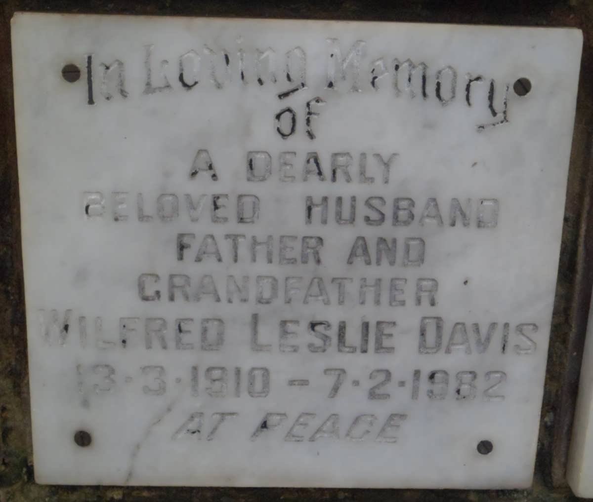 DAVIS Wilfred Leslie 1910-1982