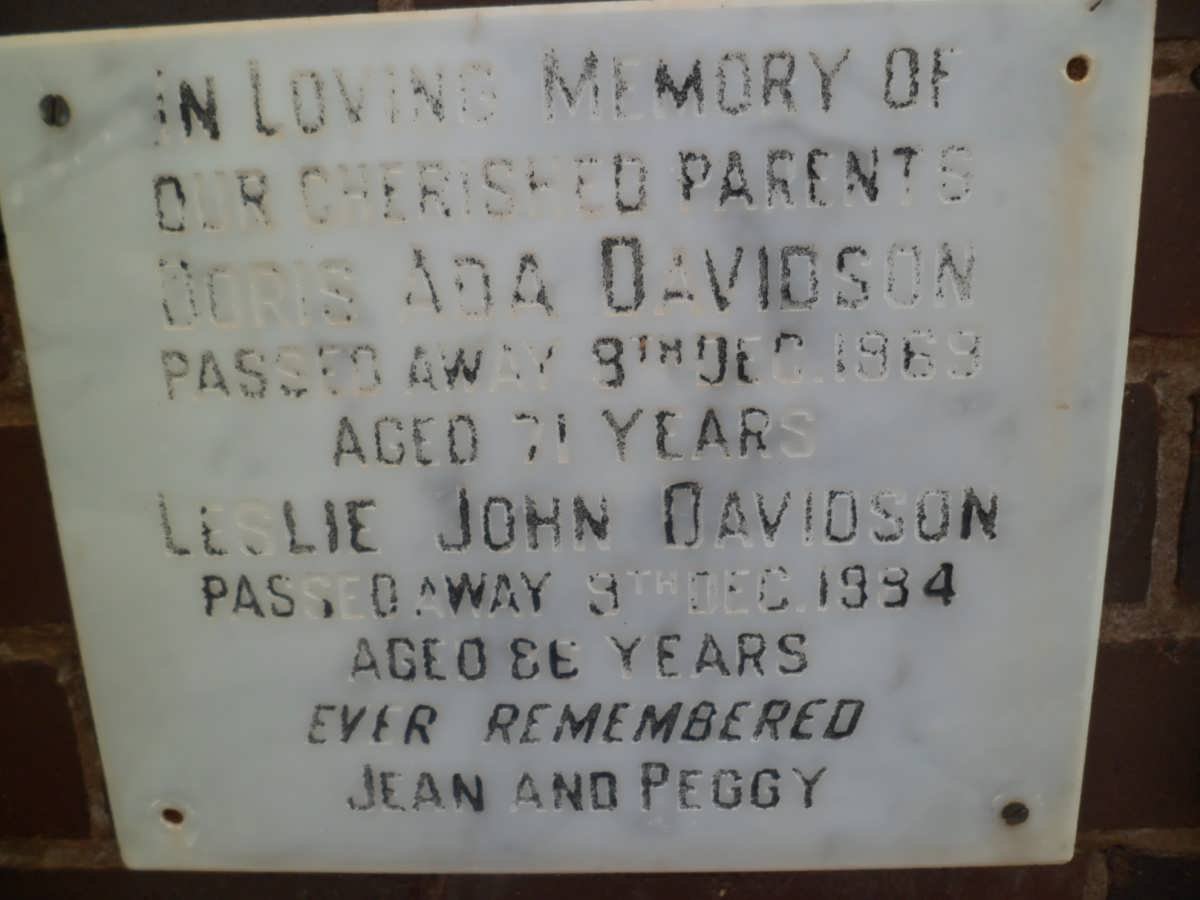 DAVIDSON Leslie John -1994 &amp; Doris Ada -1969