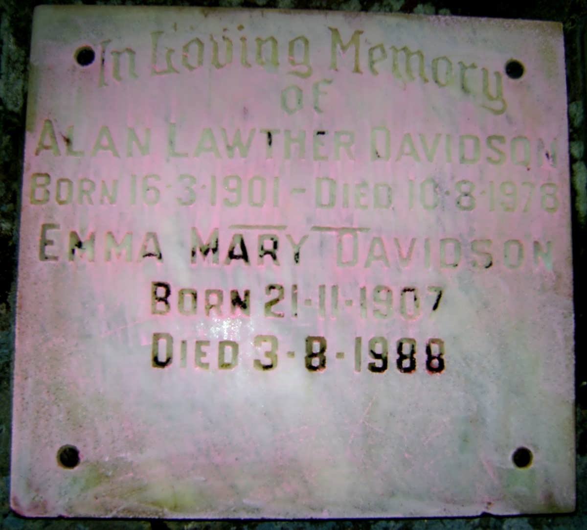 DAVIDSON Alan Lawther 1901-1978 &amp; Emma Mary 1907-1988