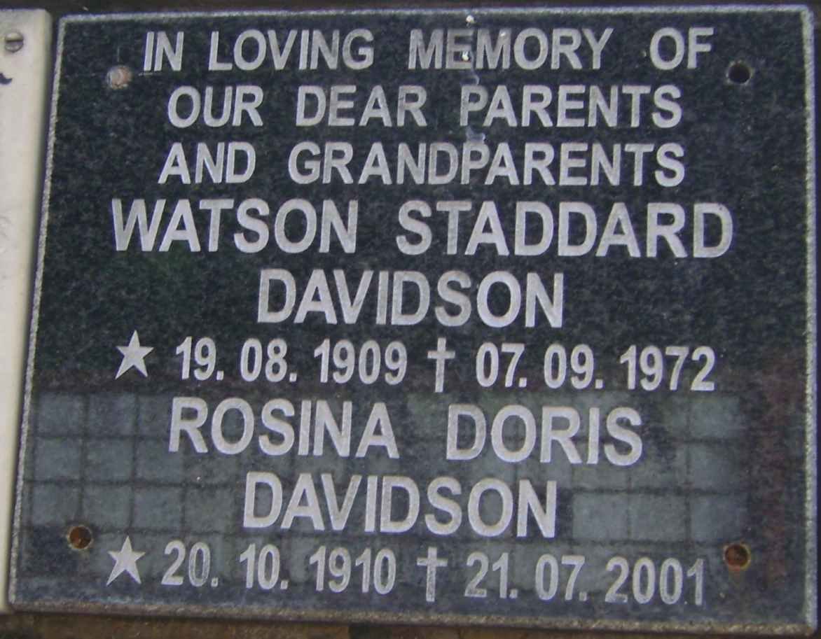 DAVIDSON Watson Staddard 1909-1972 &amp; Rosina Doris 1910-2001