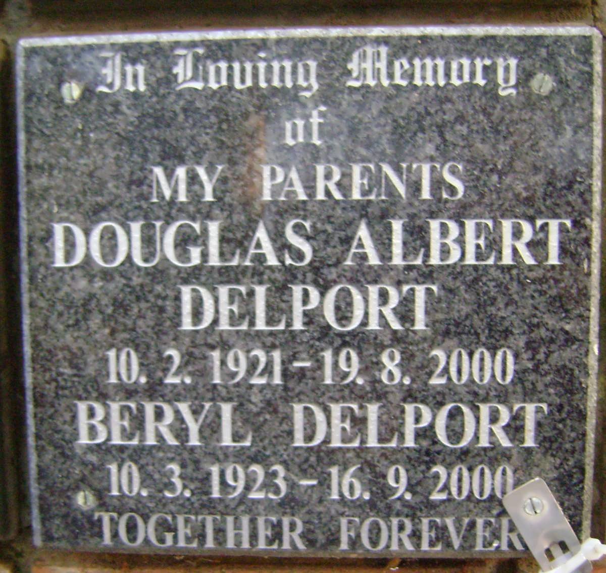 DELPORT Douglas Albert 1921-2000 &amp; Beryl 1923-2000