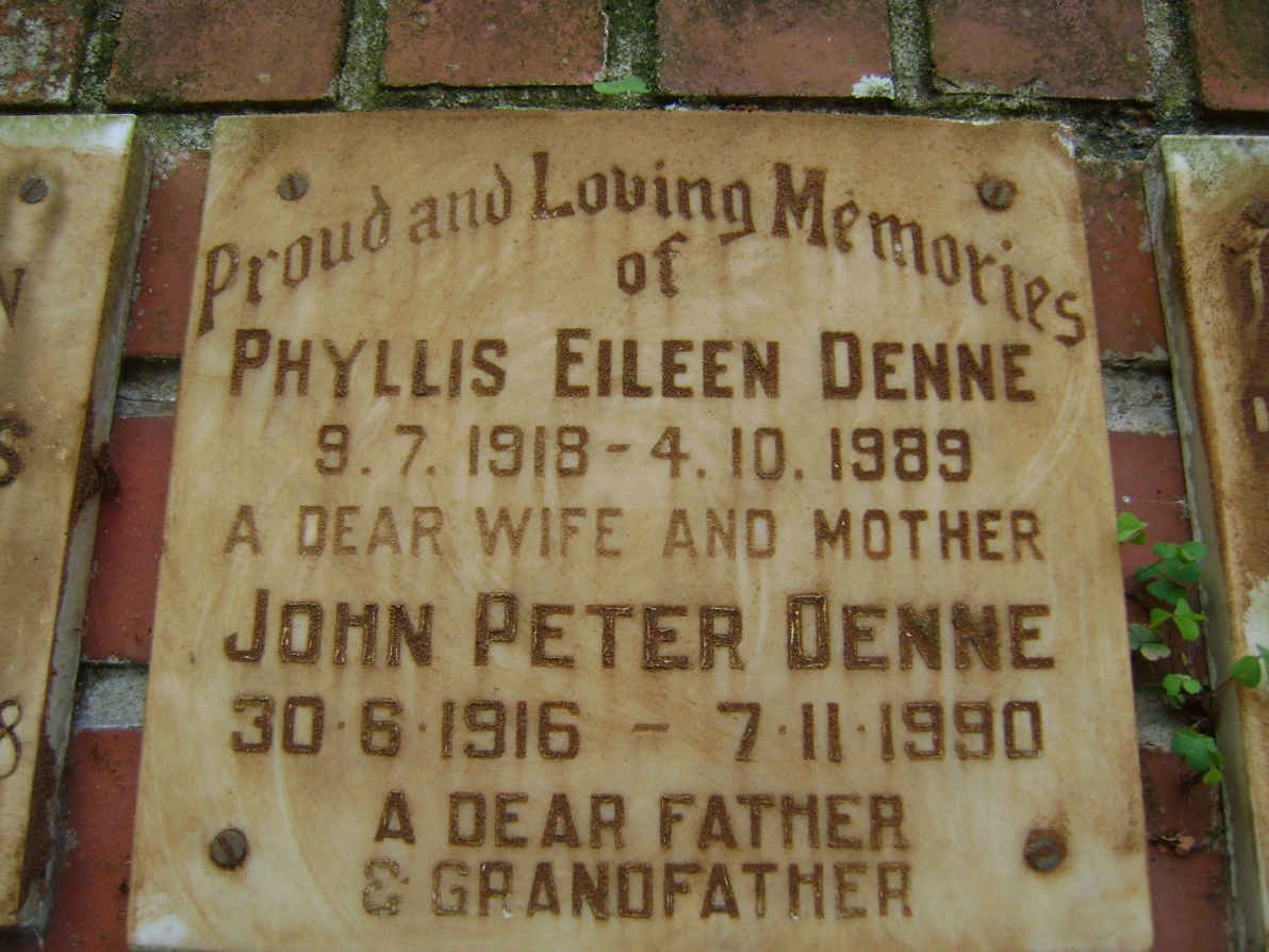 DENNE John Peter 1916-1990 &amp; Phyllis Eileen 1918-1989