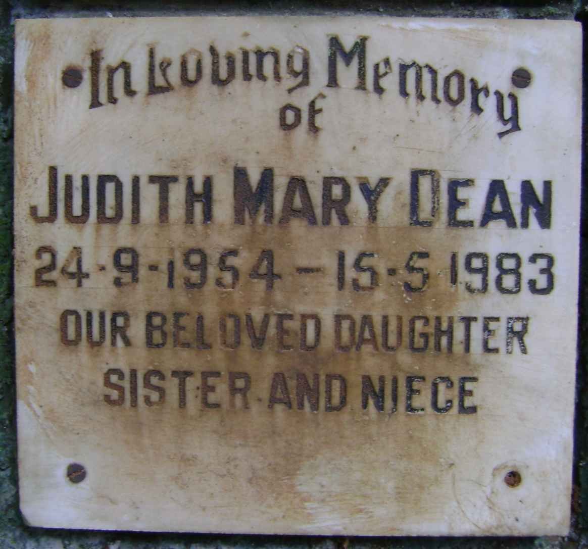 DEAN Judith Mary 1954-1983
