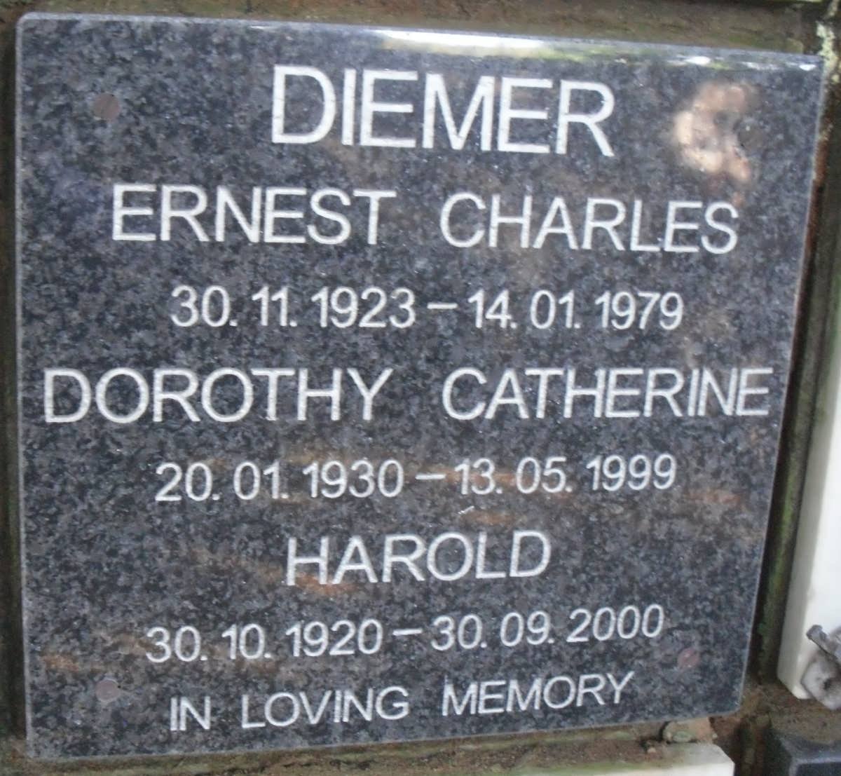 DIEMER Ernest Charles 1923-1979 &amp; Dorothy Catherine 1930-1999 :: DIEMER Harold 1920-2000
