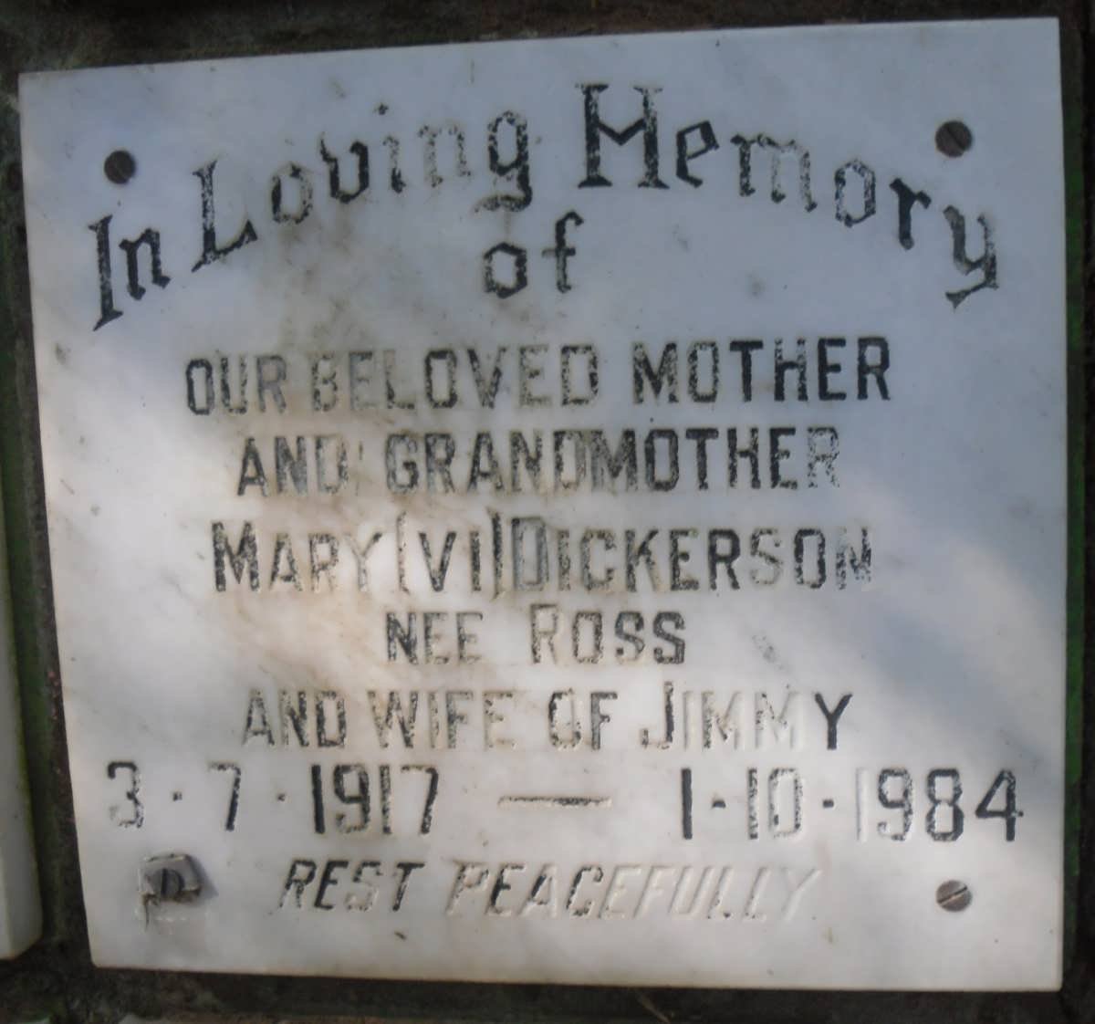 DICKERSON Mary nee ROSS 1917-1984