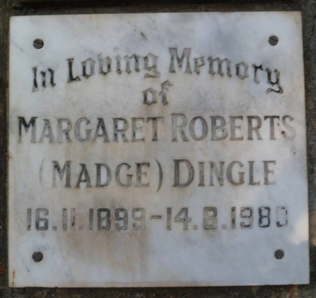 DINGLE Margaret Roberts 1899-1980