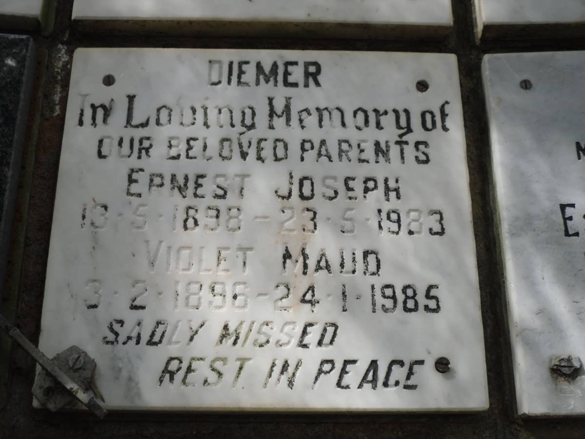 DIEMER Ernest Joseph 1898-1983 &amp; Violet Maud 1896-1985