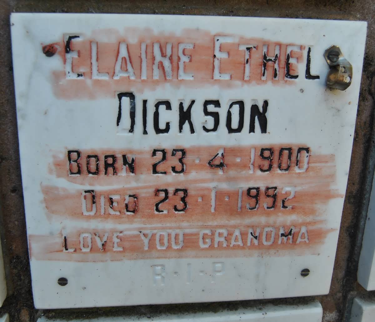 DICKSON Elaine Ethel 1900-1992