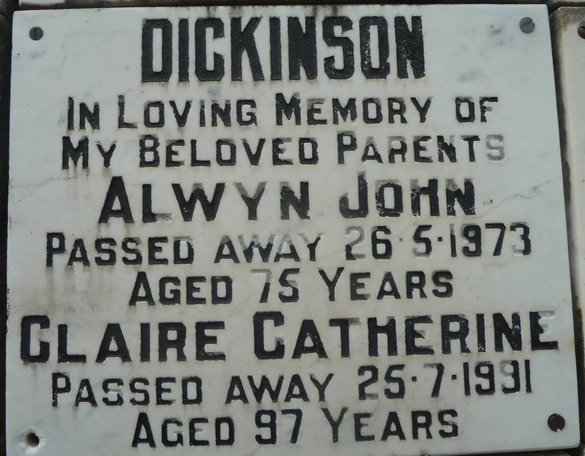 DICKINSON Alwyn John -1973 &amp; Claire Catherine -1991
