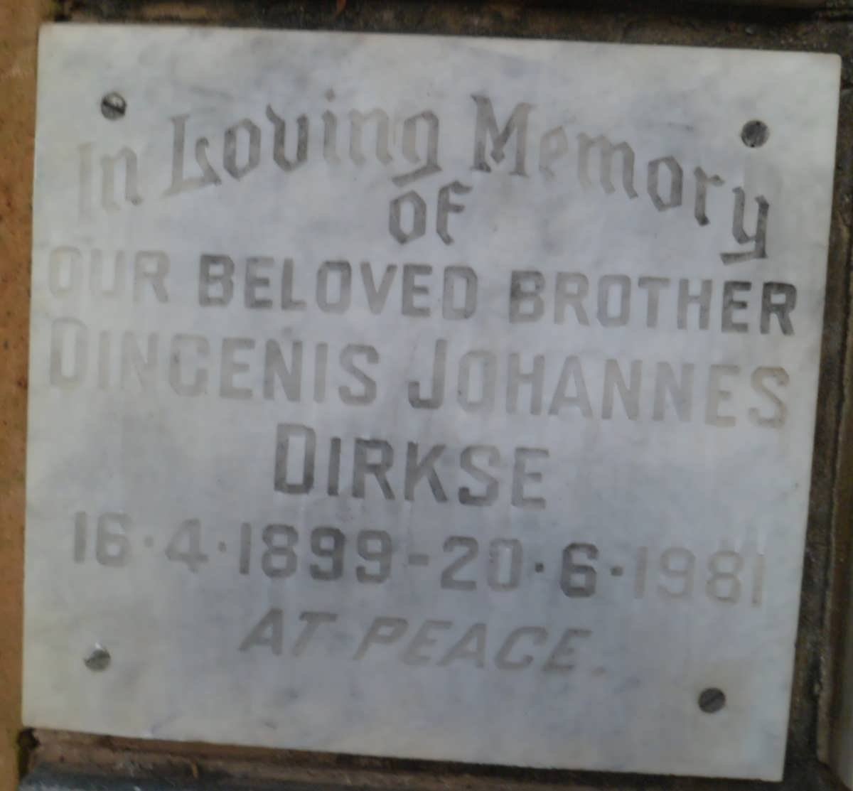 DIRKSE Dingenis Johannes 1899-1981
