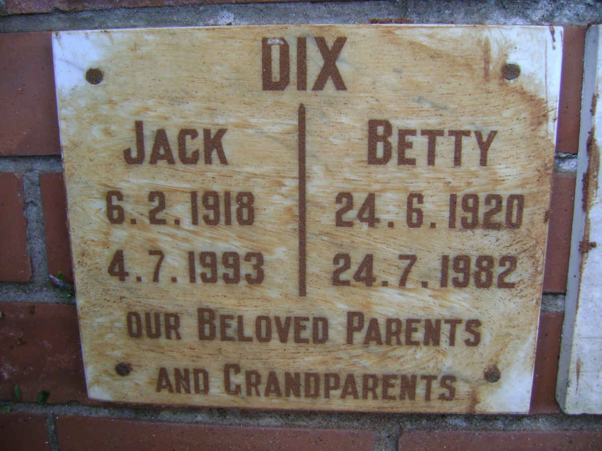 DIX Jack 1918-1993 &amp; Betty 1920-1982