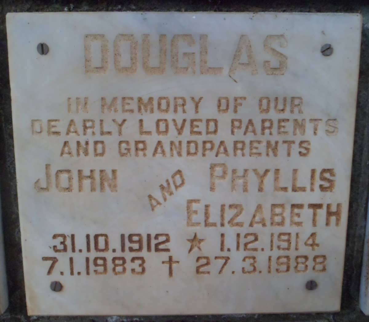 DOUGLAS John 1912-1983 &amp; Phyllis Elizabeth 1914-1988