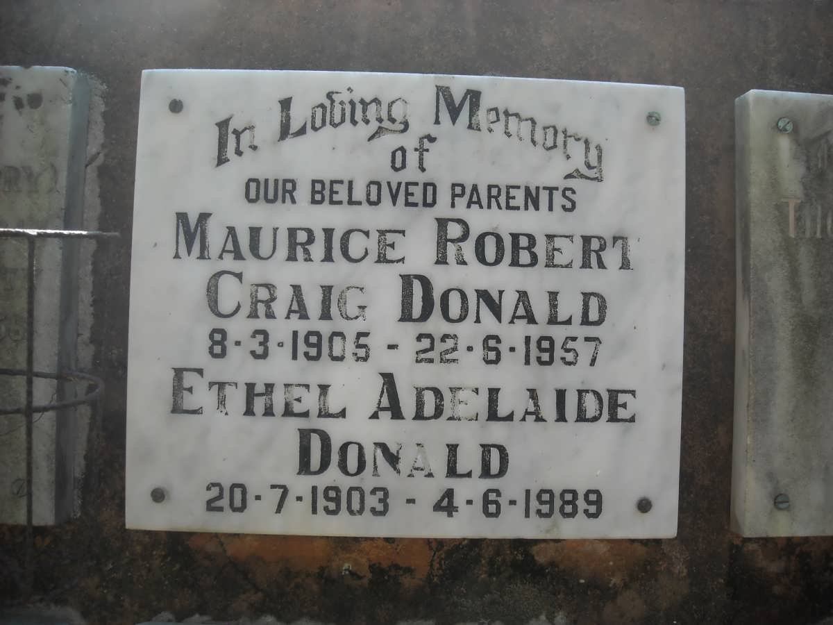 DONALD Maurice Robert Craig 1905-1957 &amp; Ethel Adelaide 1903-1989