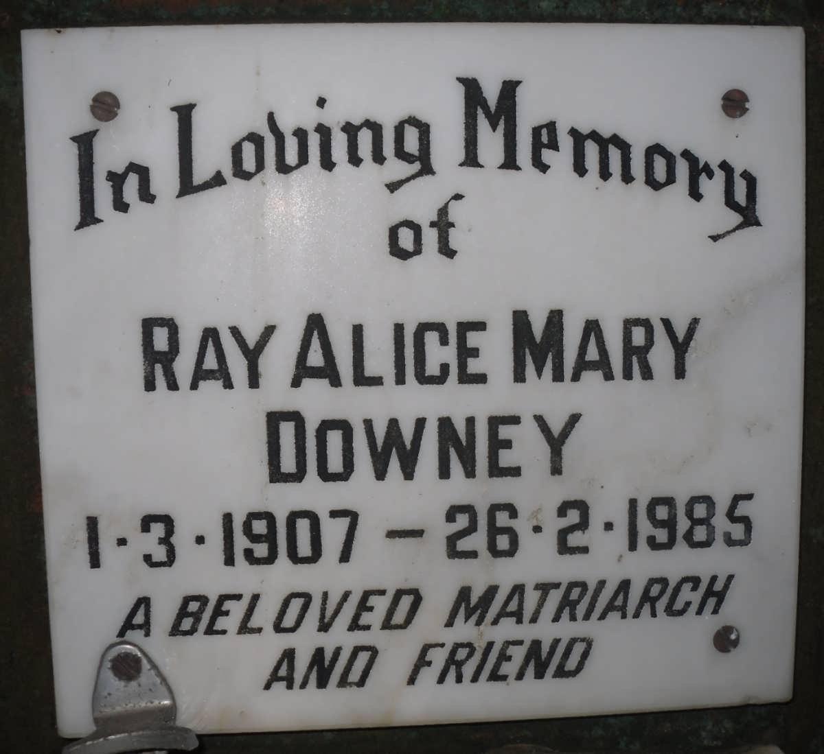DOWNEY Ray Alice Mary 1907-1985
