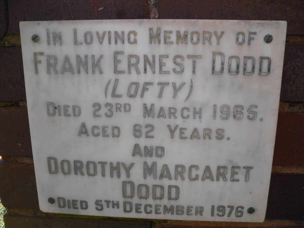 DODD Frank Ernest -1965 &amp; Dorothy Margaret -1976