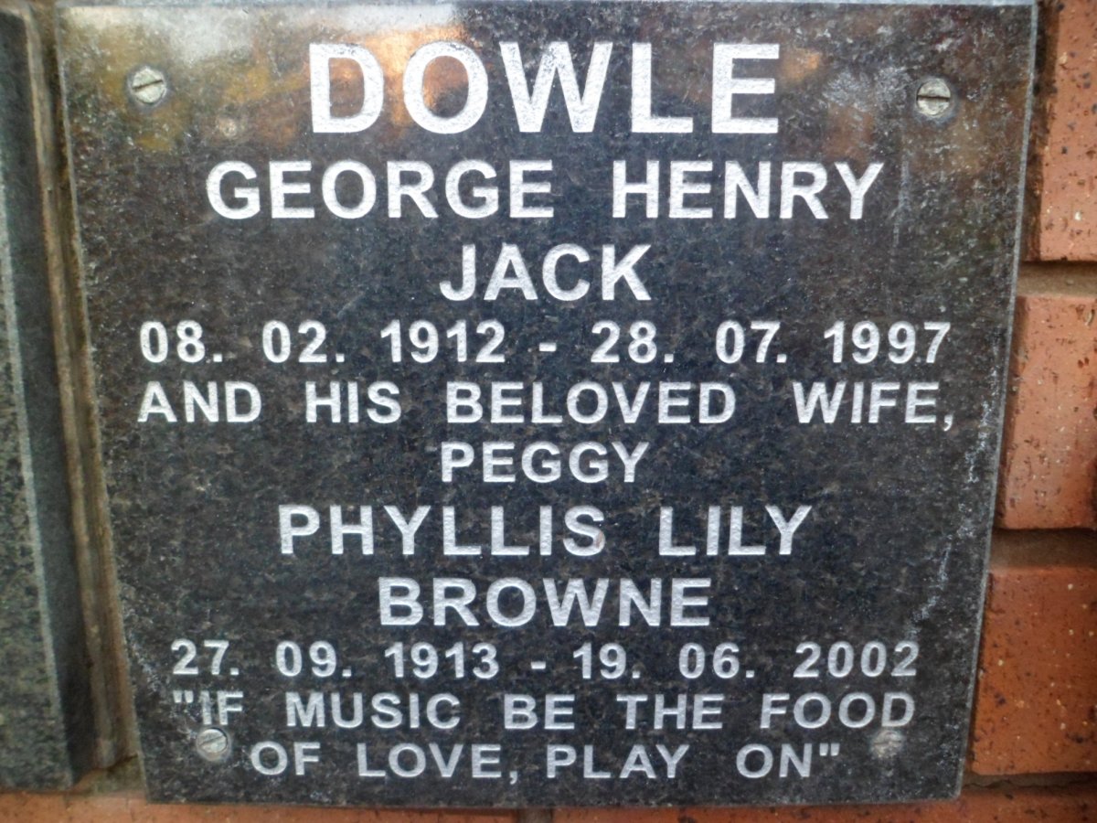 DOWLE George Henry Jack 1912-1997 &amp; Peggy Phyllis Lily BROWNE 1913-2002