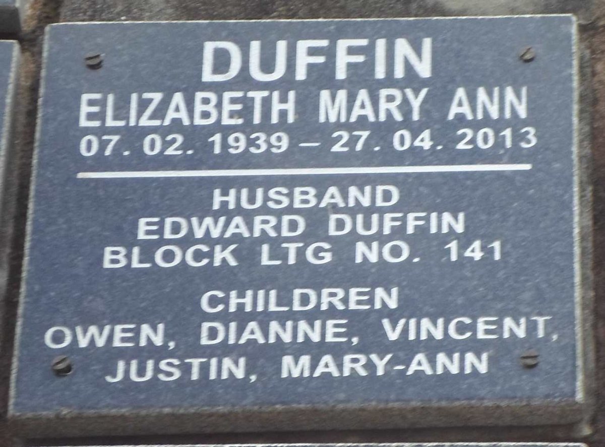 DUFFIN Elizabeth Mary Ann 1939-2013