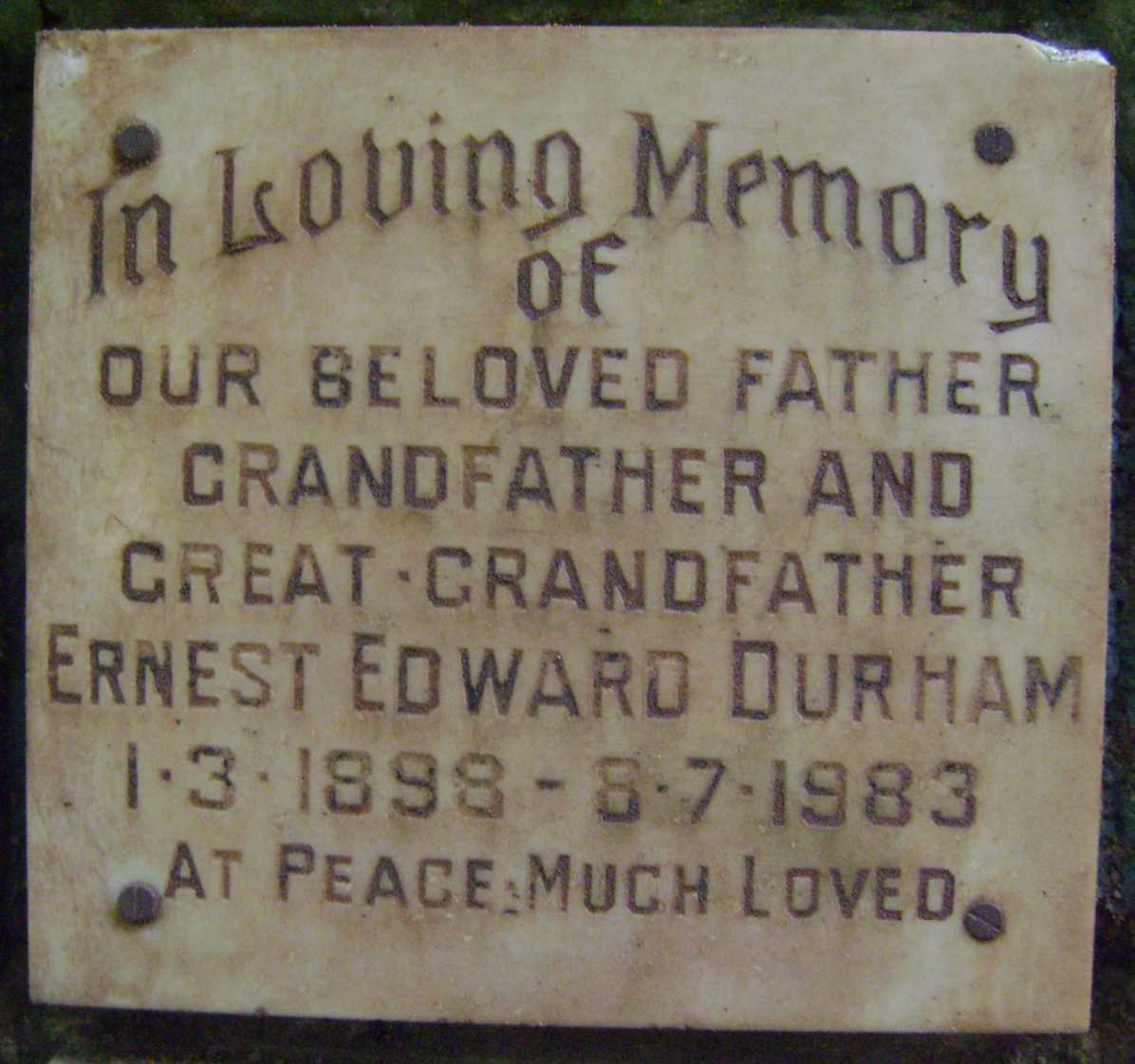 DURHAM Ernest Edward 1898-1983