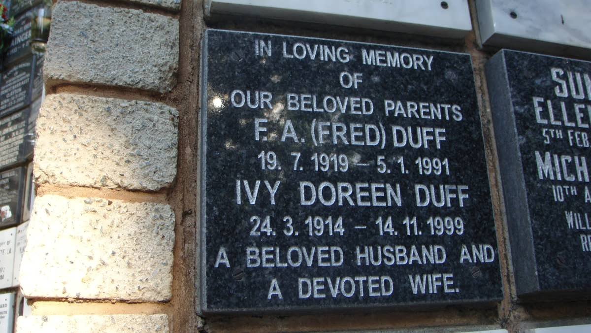 DUFF F.A. 1919-1991 &amp; Ivy Doreen 1914-1999