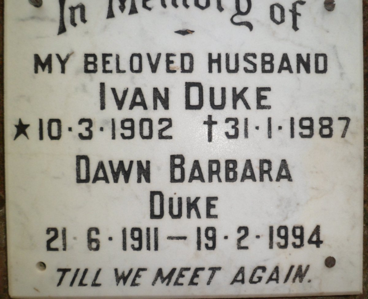 DUKE Ivan 1902-1987 &amp; Dawn Barbara 1911-1994
