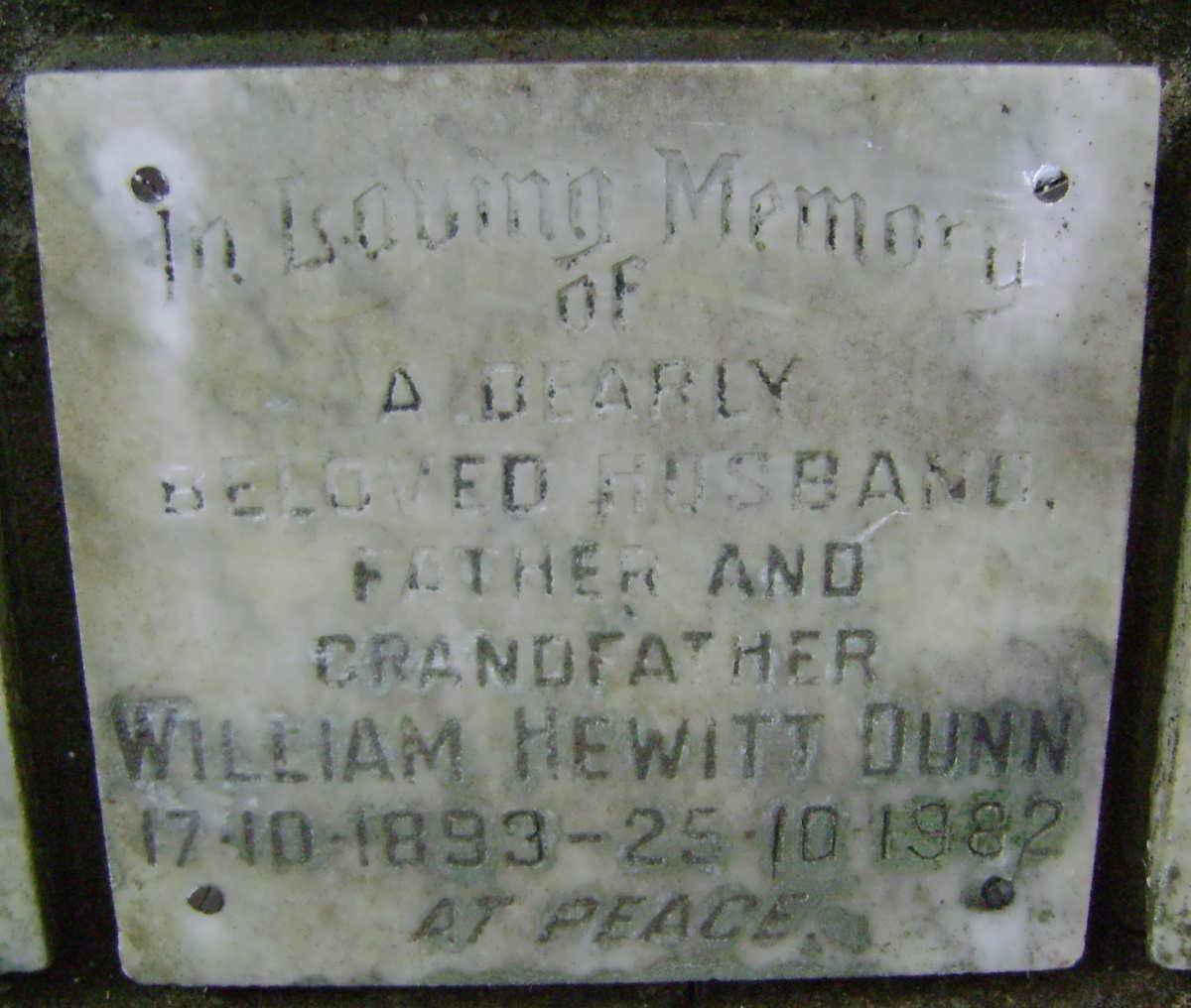 DUNN William Hewitt 1893-1982