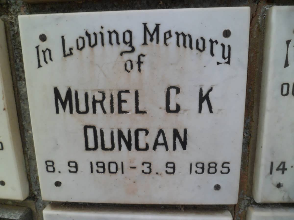 DUNCAN Muriel C.K. 1901-1985