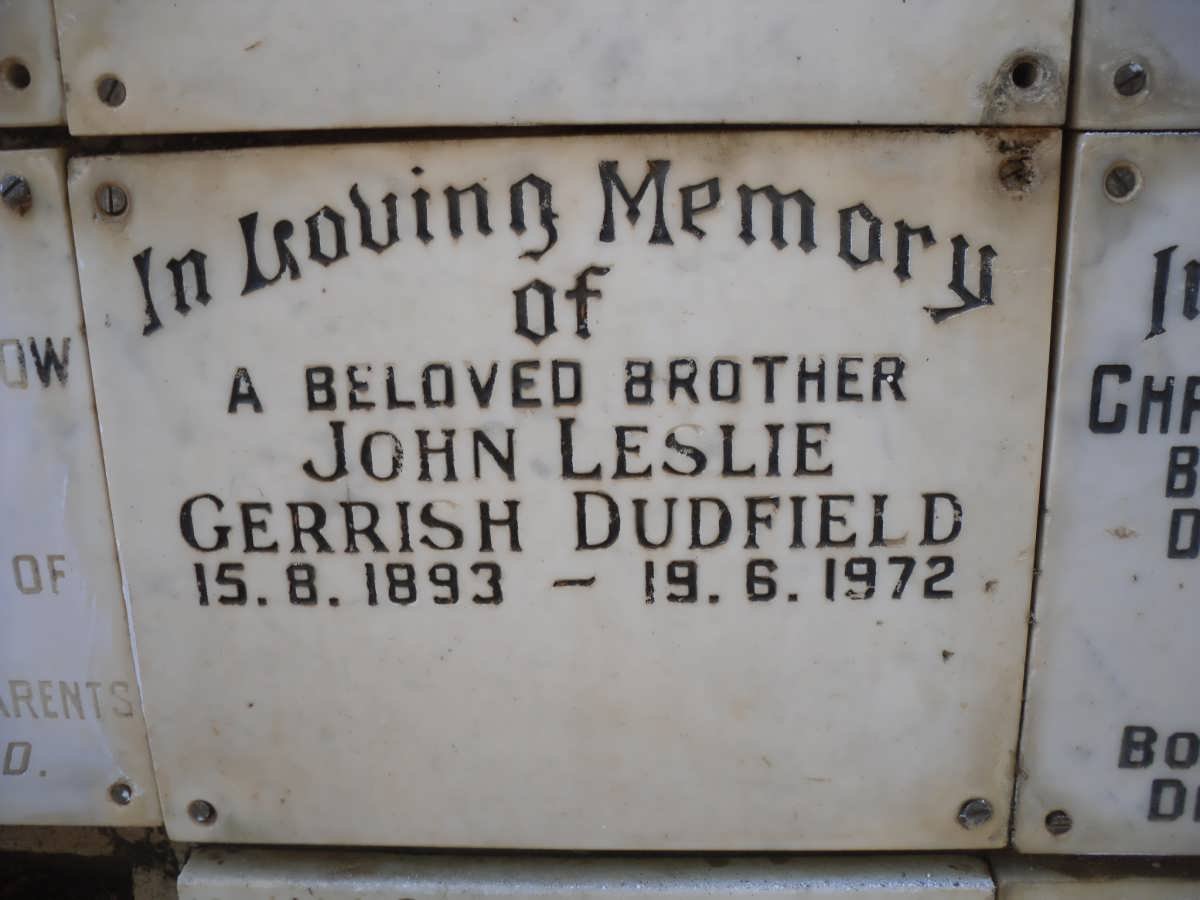 DUDFIELD John Leslie Gerrish 1893-1972