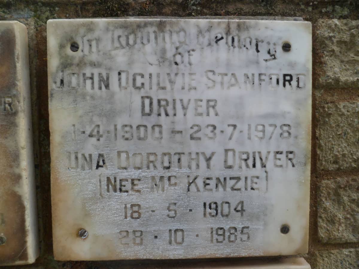 DRIVER John Ogilvie Stanford 1900-1978 &amp; Una Dorothy McKENZIE 1904-1985