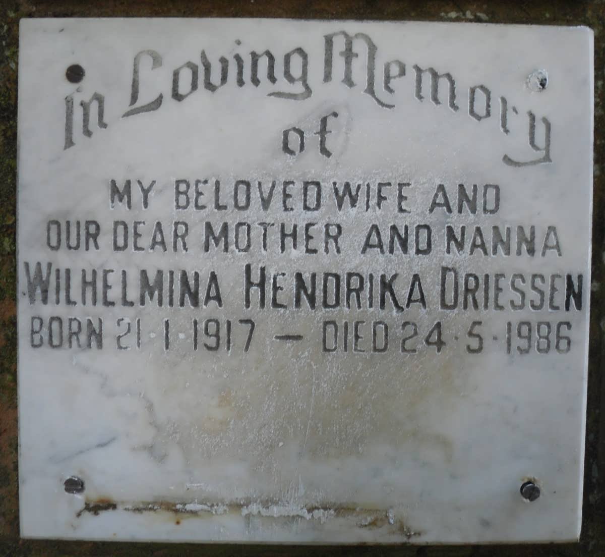 DRIESSEN Wilhelmina Hendrika 1917-1986