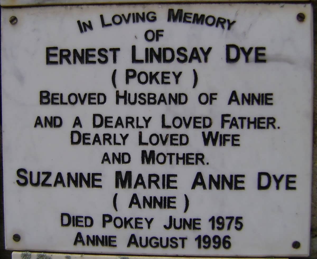 DYE Ernest Lindsay -1975 &amp; Suzanne Marie Anne -1996